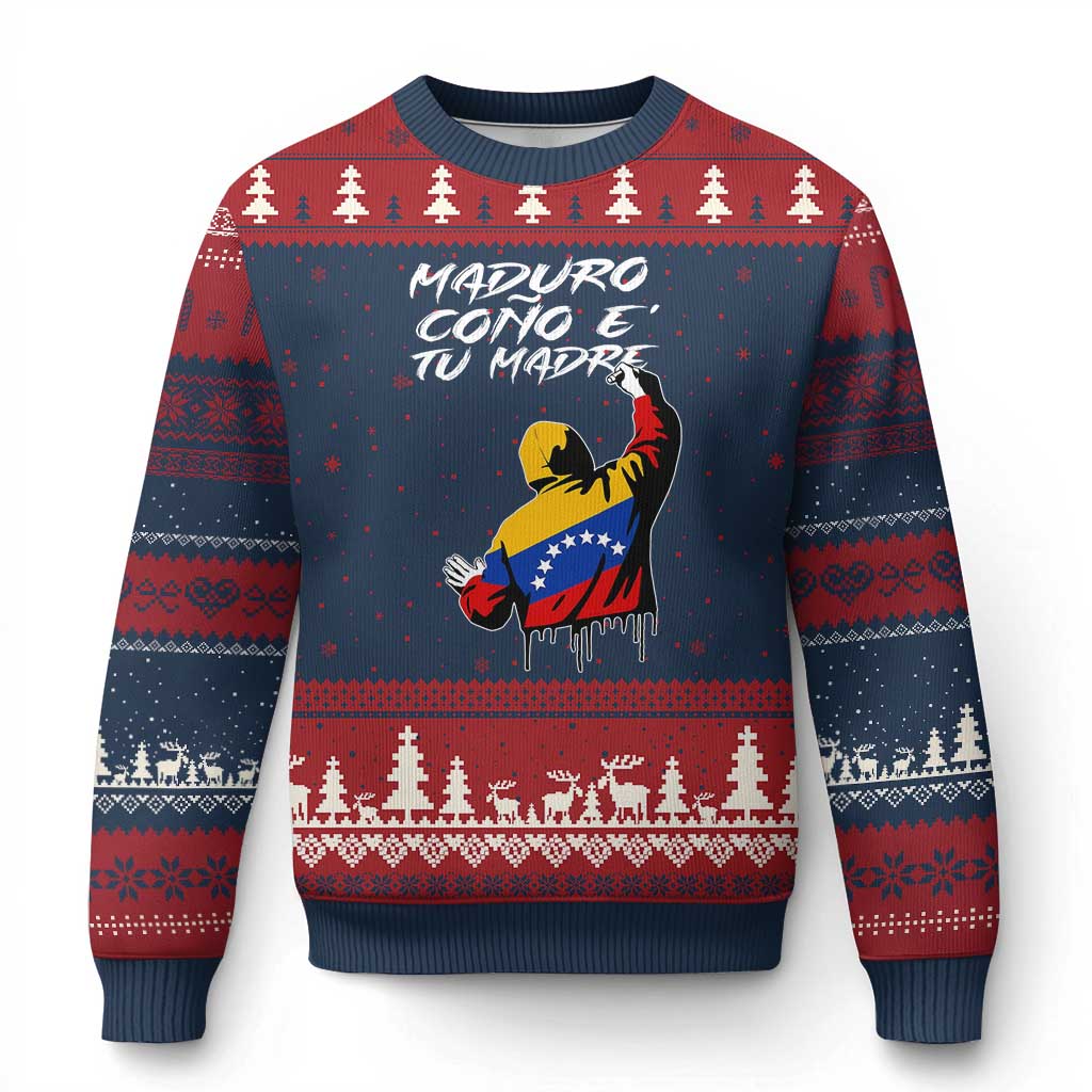 Maduro Cono e Tu Madre Ugly Christmas Sweater Venezuelan Protest Graffiti Graphic TS02 Navy Red Print Your Wear