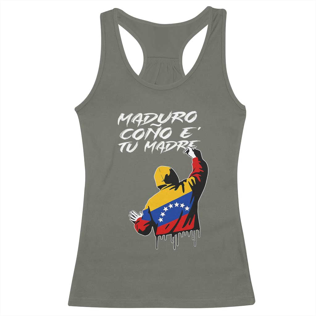 Maduro Cono e Tu Madre Racerback Tank Top Venezuelan Protest Graffiti Graphic TS02 Military Green Print Your Wear