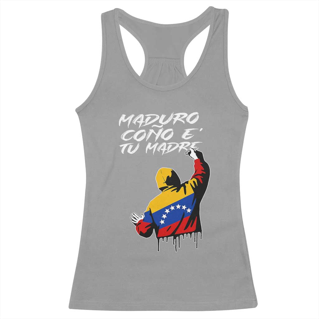 Maduro Cono e Tu Madre Racerback Tank Top Venezuelan Protest Graffiti Graphic TS02 Sport Gray Print Your Wear