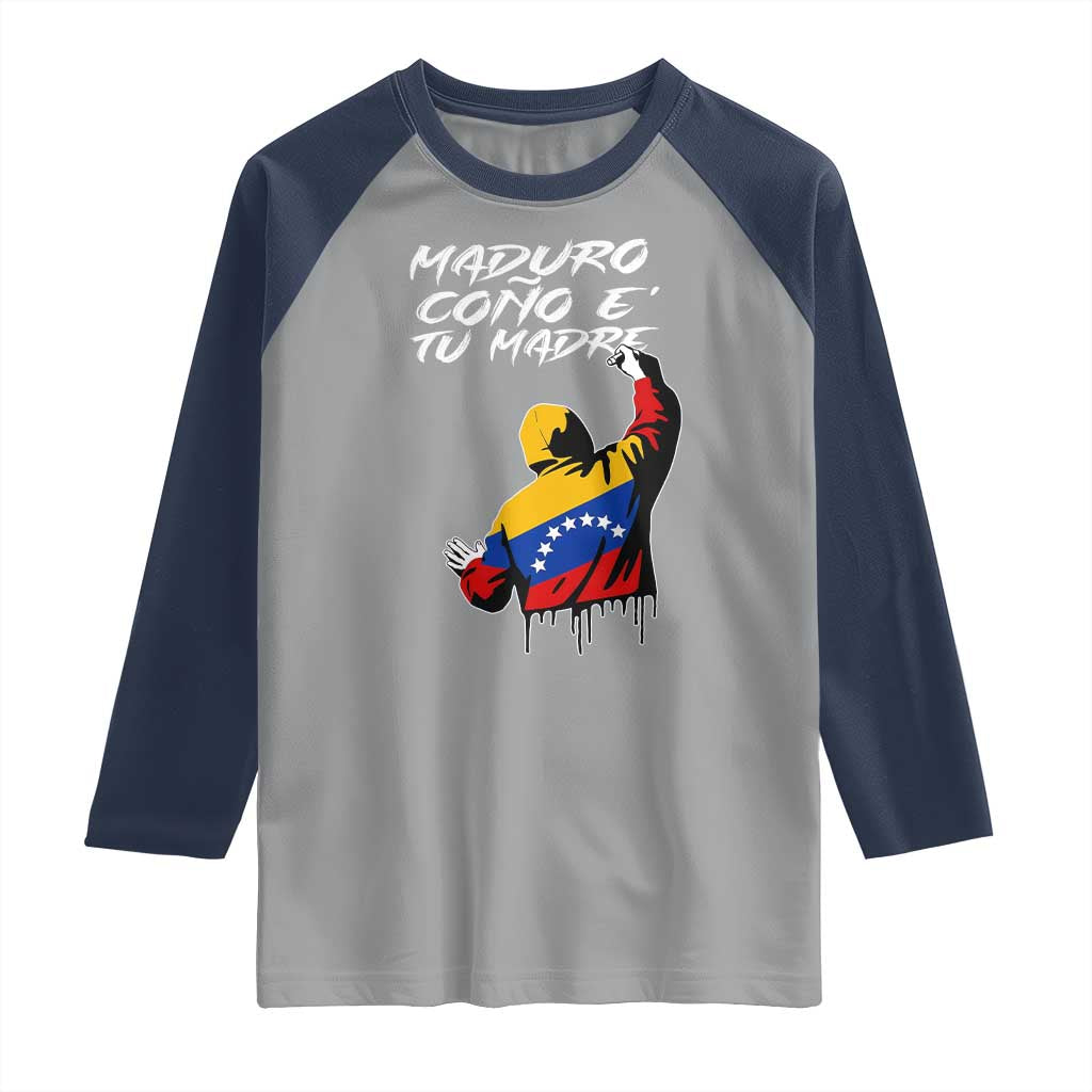 Maduro Cono e Tu Madre Raglan Shirt Venezuelan Protest Graffiti Graphic TS02 Sport Gray Navy Print Your Wear