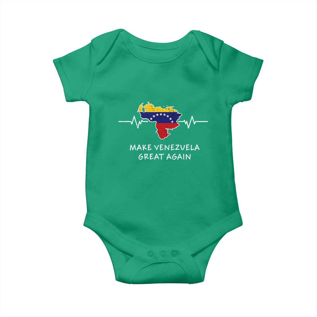 Make Venezuela Great Again Baby Onesie Patriotic Support Heartbeat Distressed Map Graphic TS02 Irish Green Print Your Wear