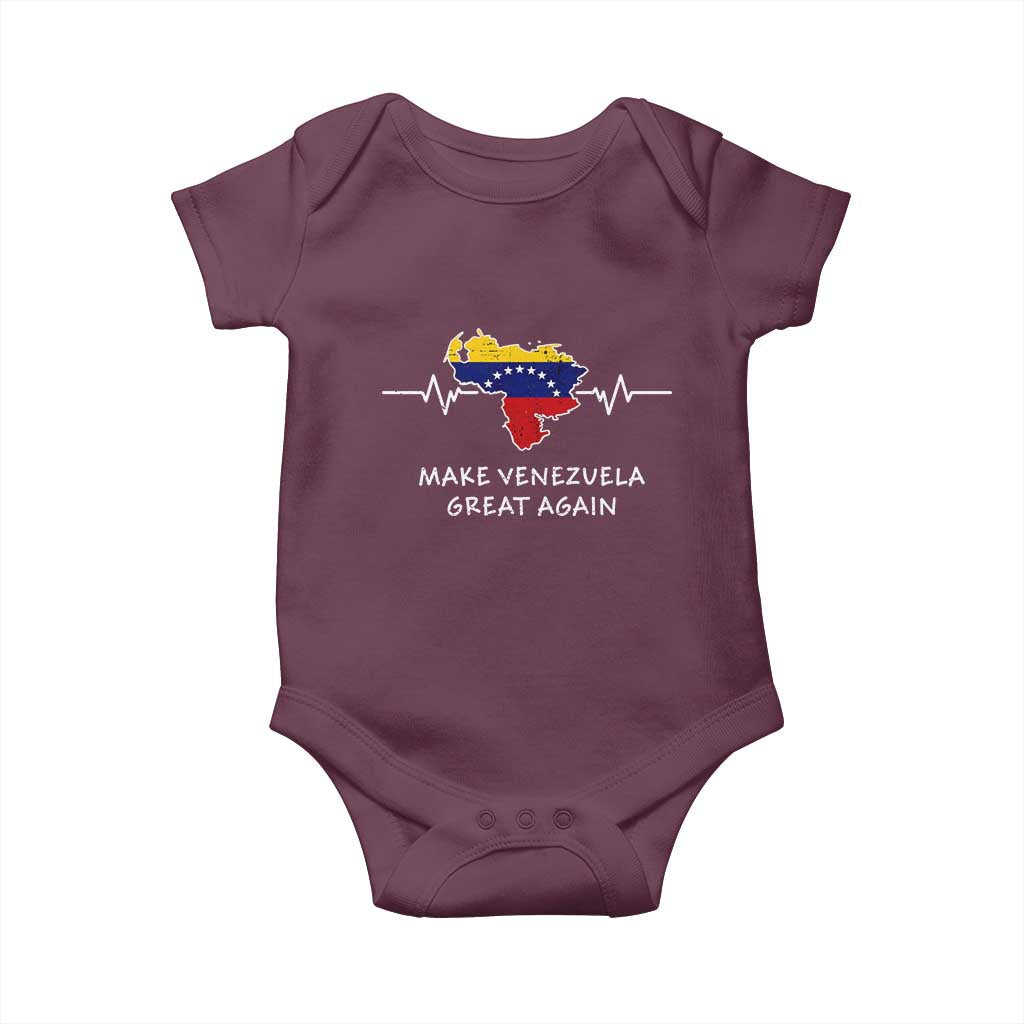 Make Venezuela Great Again Baby Onesie Patriotic Support Heartbeat Distressed Map Graphic TS02 Maroon Print Your Wear