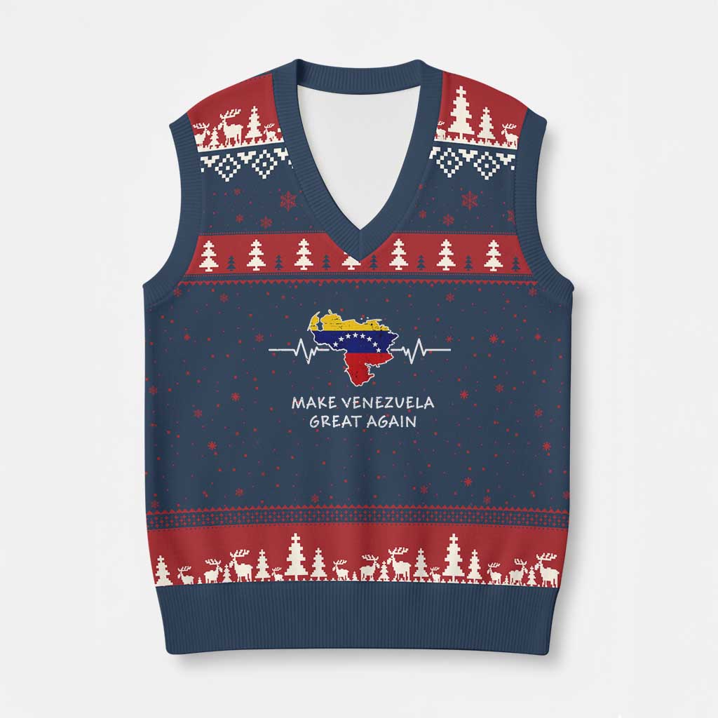 Make Venezuela Great Again V-Neck Knit Sweater Vest Patriotic Support Heartbeat Distressed Map Graphic TS02 Navy Red Print Your Wear