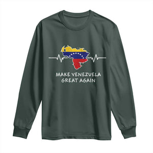 Make Venezuela Great Again Long Sleeve Shirt Patriotic Support Heartbeat Distressed Map Graphic TS02 Dark Forest Green Print Your Wear