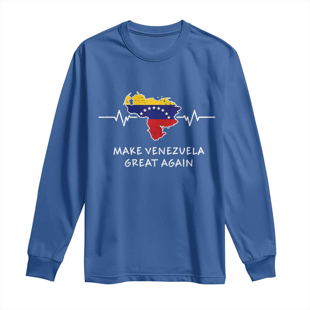 Make Venezuela Great Again Long Sleeve Shirt Patriotic Support Heartbeat Distressed Map Graphic TS02 Royal Blue Print Your Wear