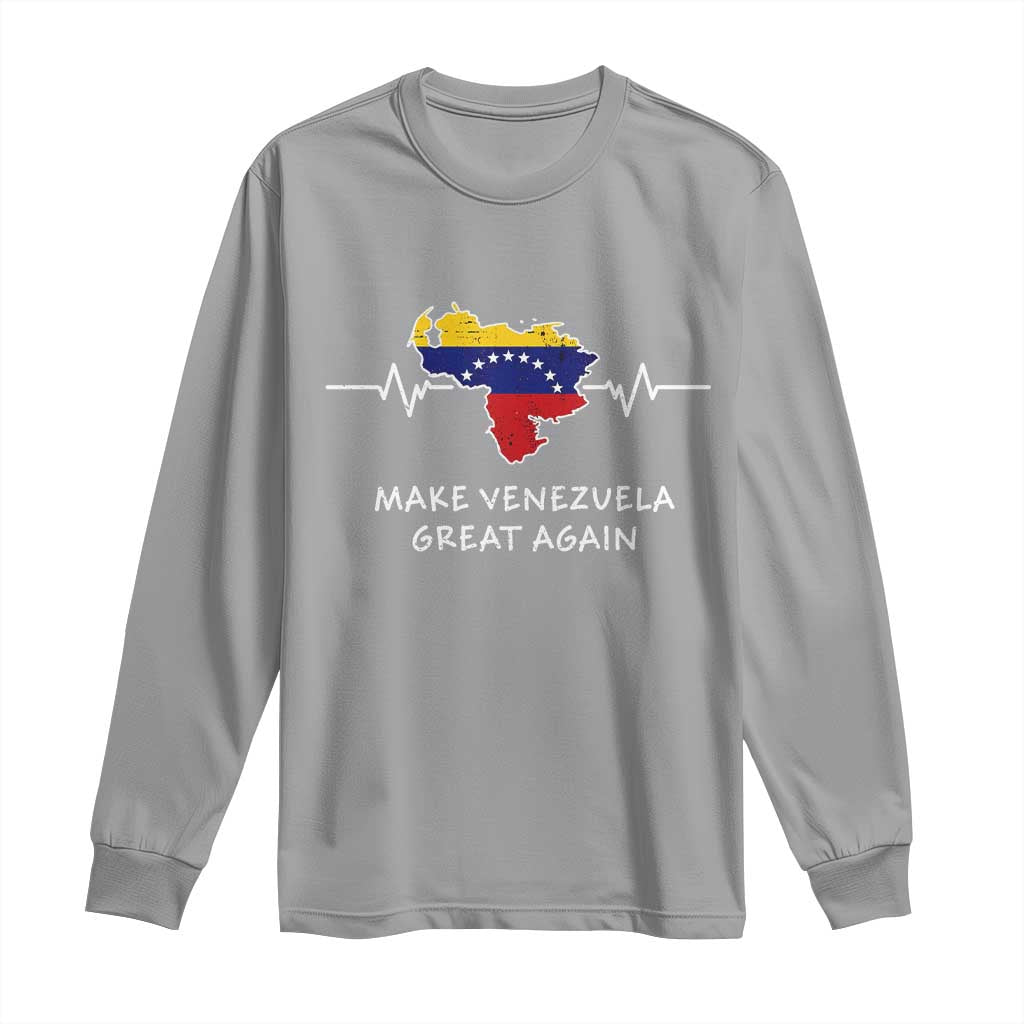 Make Venezuela Great Again Long Sleeve Shirt Patriotic Support Heartbeat Distressed Map Graphic TS02 Sport Gray Print Your Wear