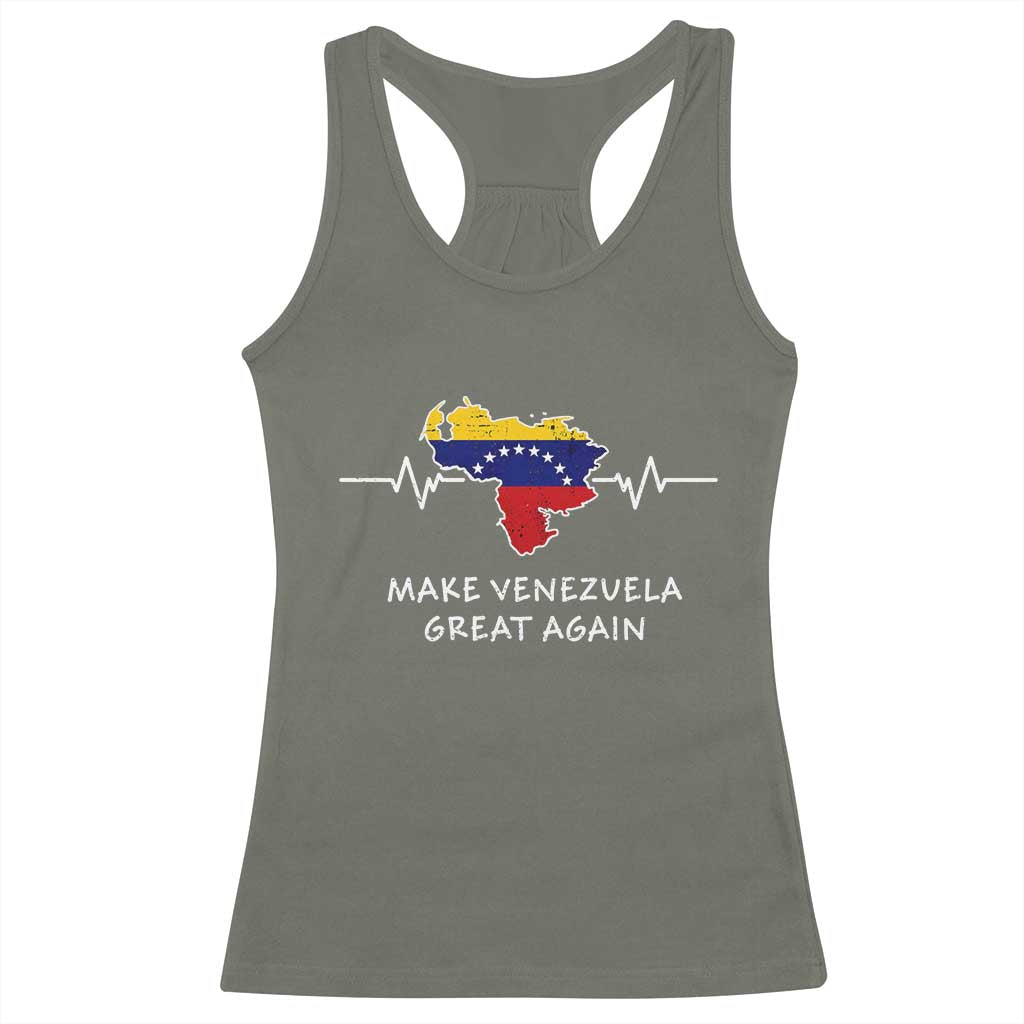 Make Venezuela Great Again Racerback Tank Top Patriotic Support Heartbeat Distressed Map Graphic TS02 Military Green Print Your Wear
