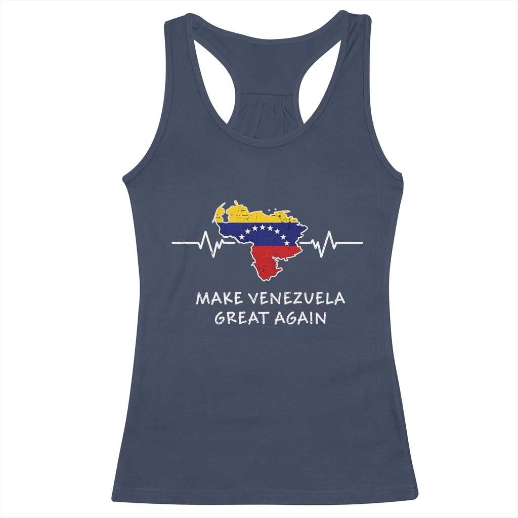 Make Venezuela Great Again Racerback Tank Top Patriotic Support Heartbeat Distressed Map Graphic TS02 Navy Print Your Wear