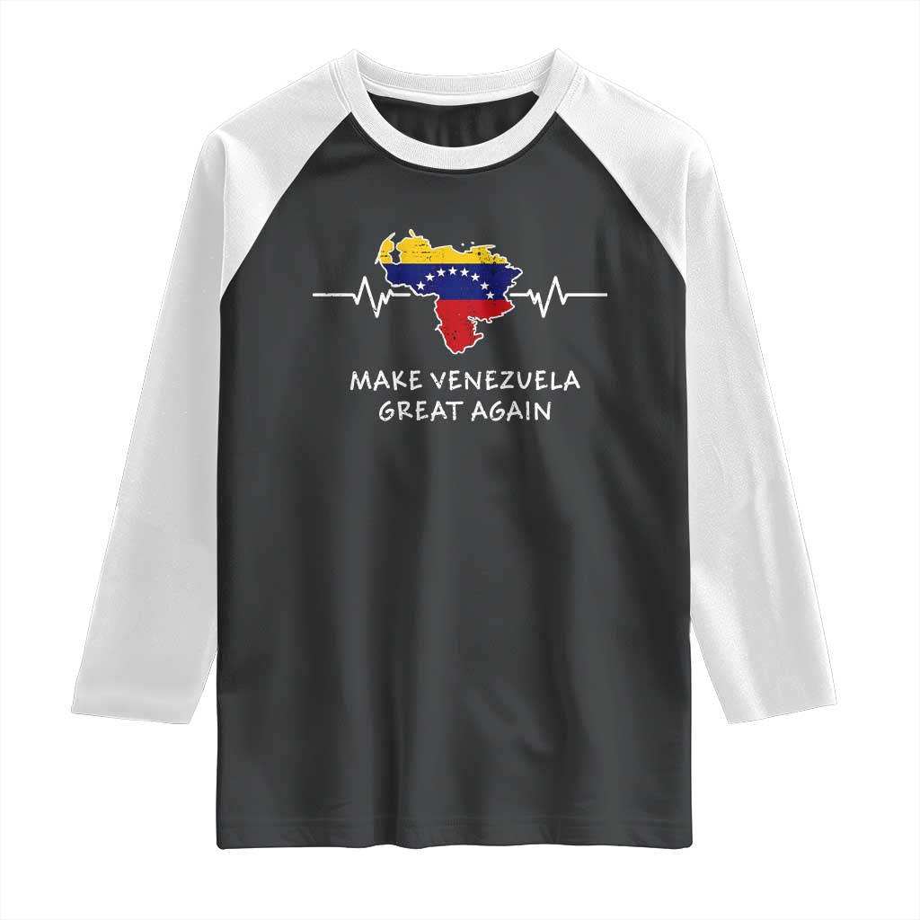 Make Venezuela Great Again Raglan Shirt Patriotic Support Heartbeat Distressed Map Graphic TS02 Black White Print Your Wear