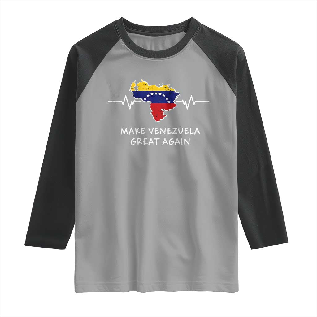 Make Venezuela Great Again Raglan Shirt Patriotic Support Heartbeat Distressed Map Graphic TS02 Sport Gray Black Print Your Wear