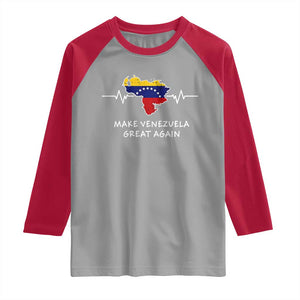 Make Venezuela Great Again Raglan Shirt Patriotic Support Heartbeat Distressed Map Graphic TS02 Sport Gray Red Print Your Wear