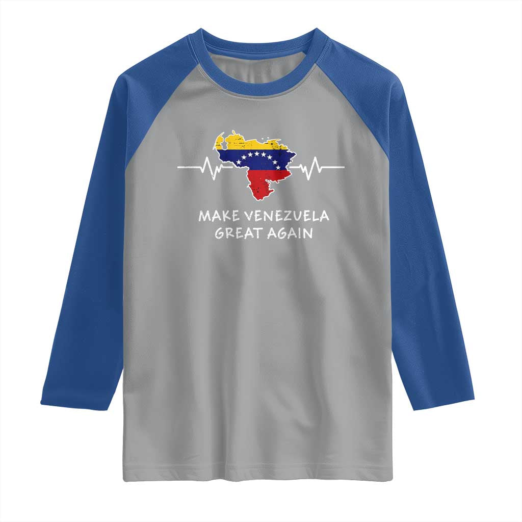 Make Venezuela Great Again Raglan Shirt Patriotic Support Heartbeat Distressed Map Graphic TS02 Sport Gray Royal Print Your Wear