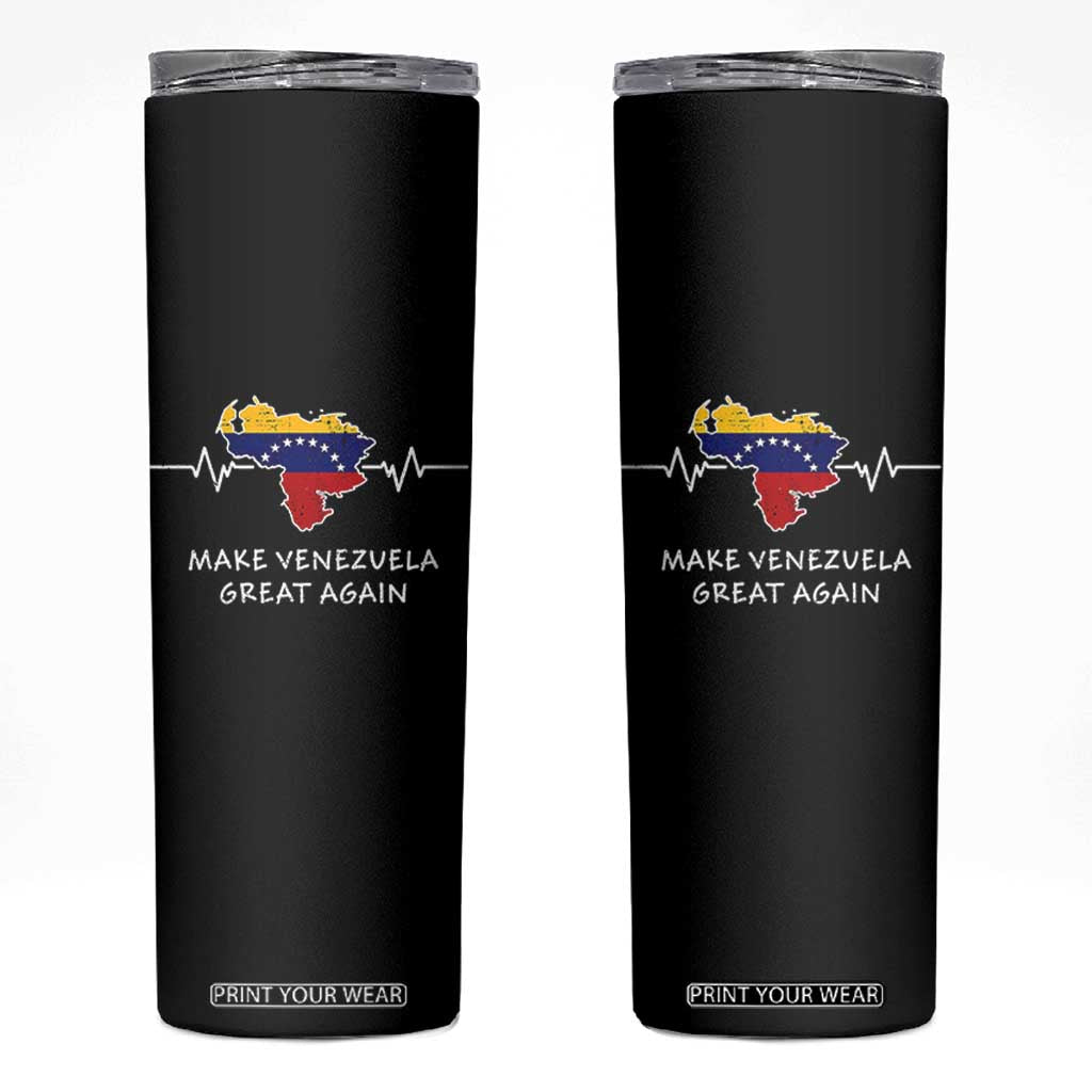 Make Venezuela Great Again Skinny Tumbler Patriotic Support Heartbeat Distressed Map Graphic TS02 Black Print Your Wear