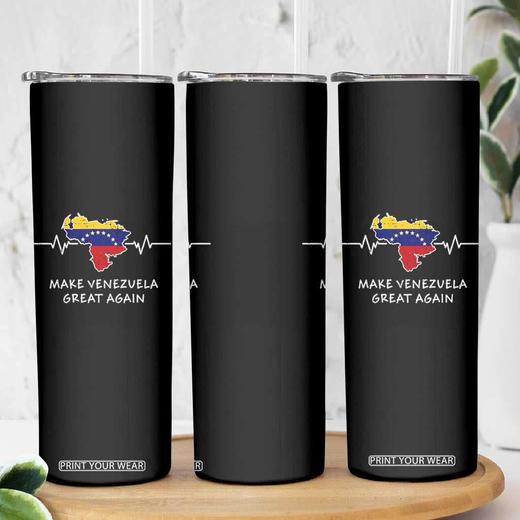 Make Venezuela Great Again Skinny Tumbler Patriotic Support Heartbeat Distressed Map Graphic TS02 Print Your Wear