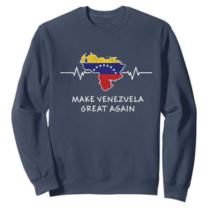 Make Venezuela Great Again Sweatshirt Patriotic Support Heartbeat Distressed Map Graphic TS02 Navy Print Your Wear