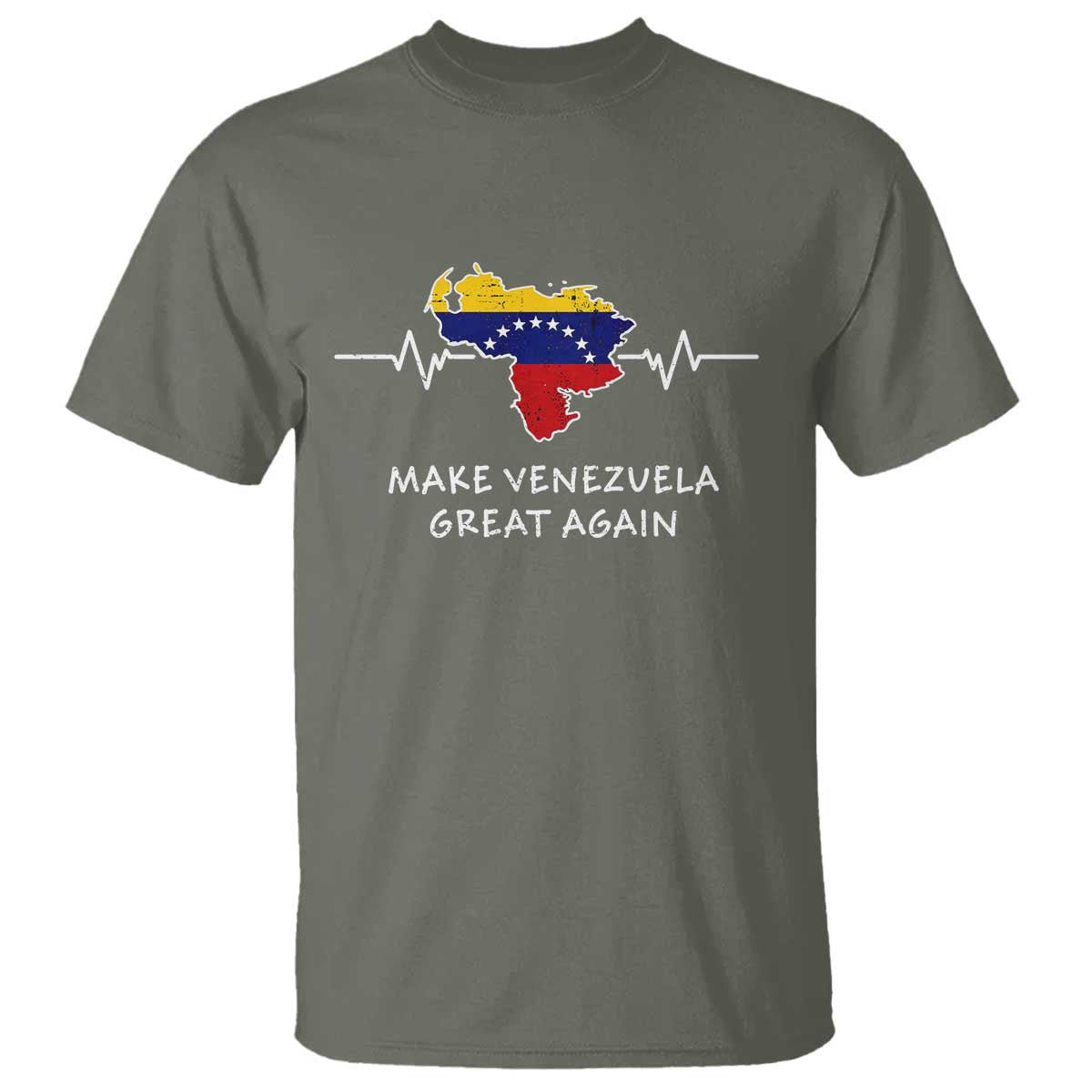 Make Venezuela Great Again T Shirt Patriotic Support Heartbeat Distressed Map Graphic TS02 Military Green Print Your Wear