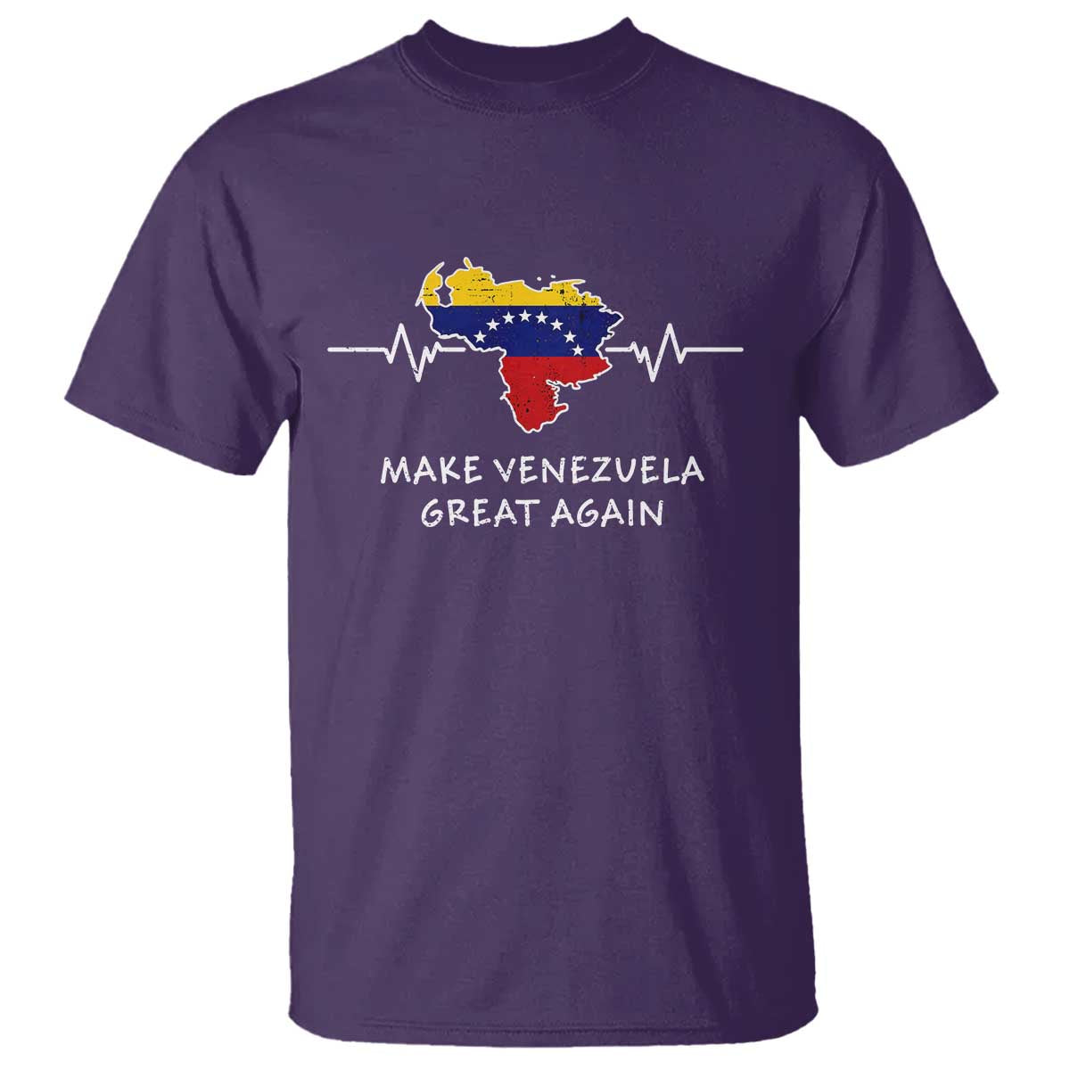 Make Venezuela Great Again T Shirt Patriotic Support Heartbeat Distressed Map Graphic TS02 Purple Print Your Wear