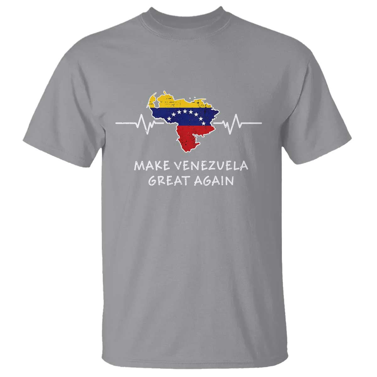 Make Venezuela Great Again T Shirt Patriotic Support Heartbeat Distressed Map Graphic TS02 Sport Gray Print Your Wear