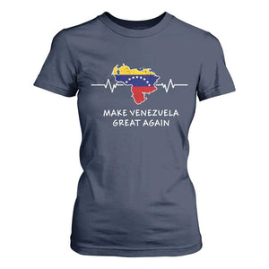 Make Venezuela Great Again T Shirt For Women Patriotic Support Heartbeat Distressed Map Graphic TS02 Navy Print Your Wear