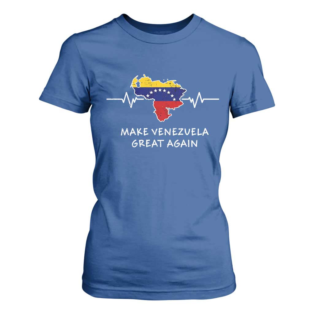 Make Venezuela Great Again T Shirt For Women Patriotic Support Heartbeat Distressed Map Graphic TS02 Royal Blue Print Your Wear