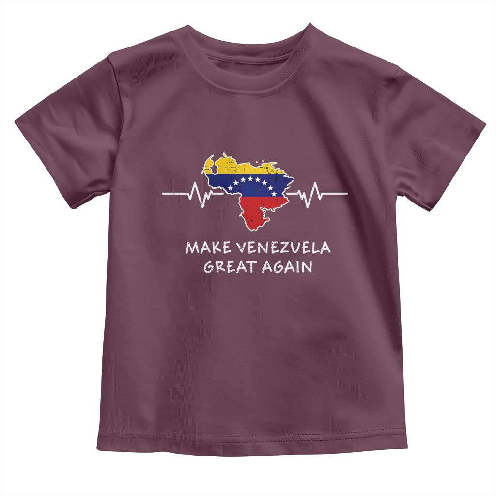 Make Venezuela Great Again Toddler T Shirt Patriotic Support Heartbeat Distressed Map Graphic TS02 Maroon Print Your Wear