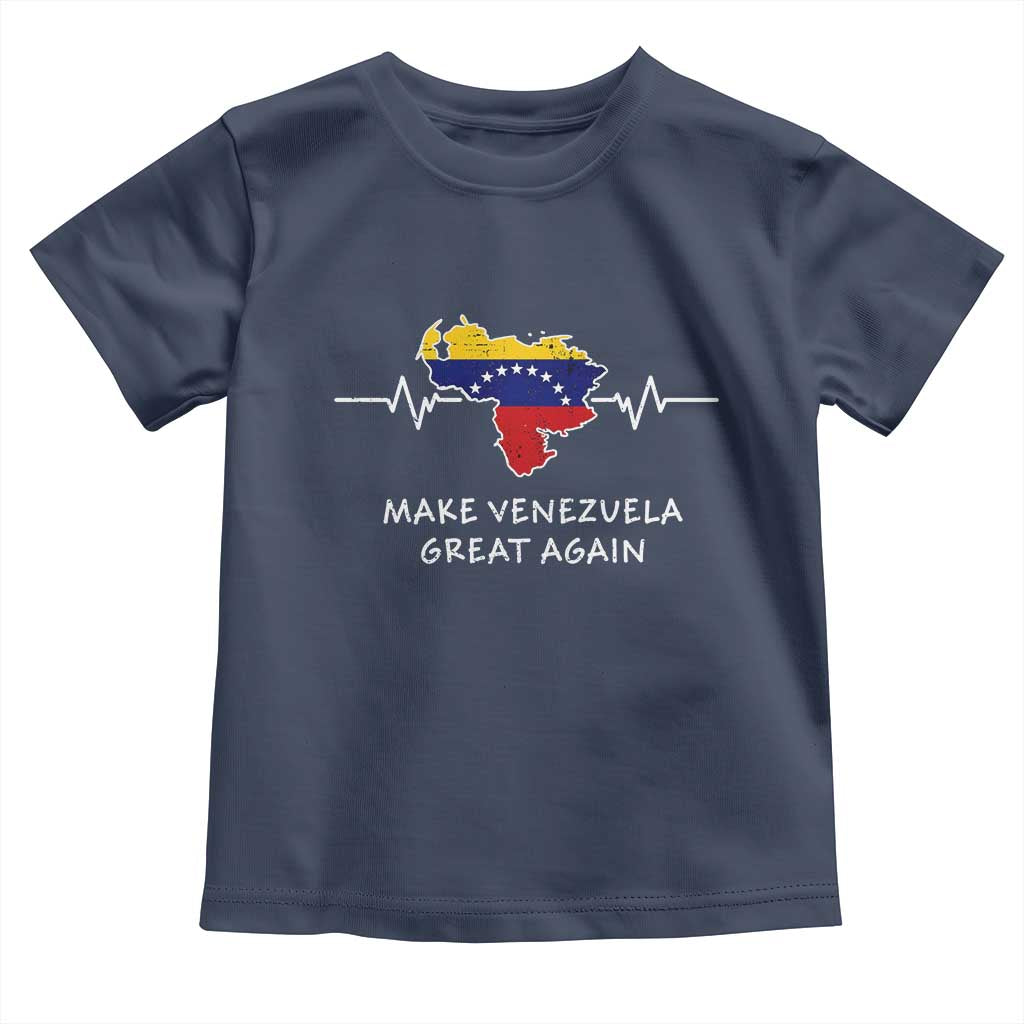 Make Venezuela Great Again Toddler T Shirt Patriotic Support Heartbeat Distressed Map Graphic TS02 Navy Print Your Wear