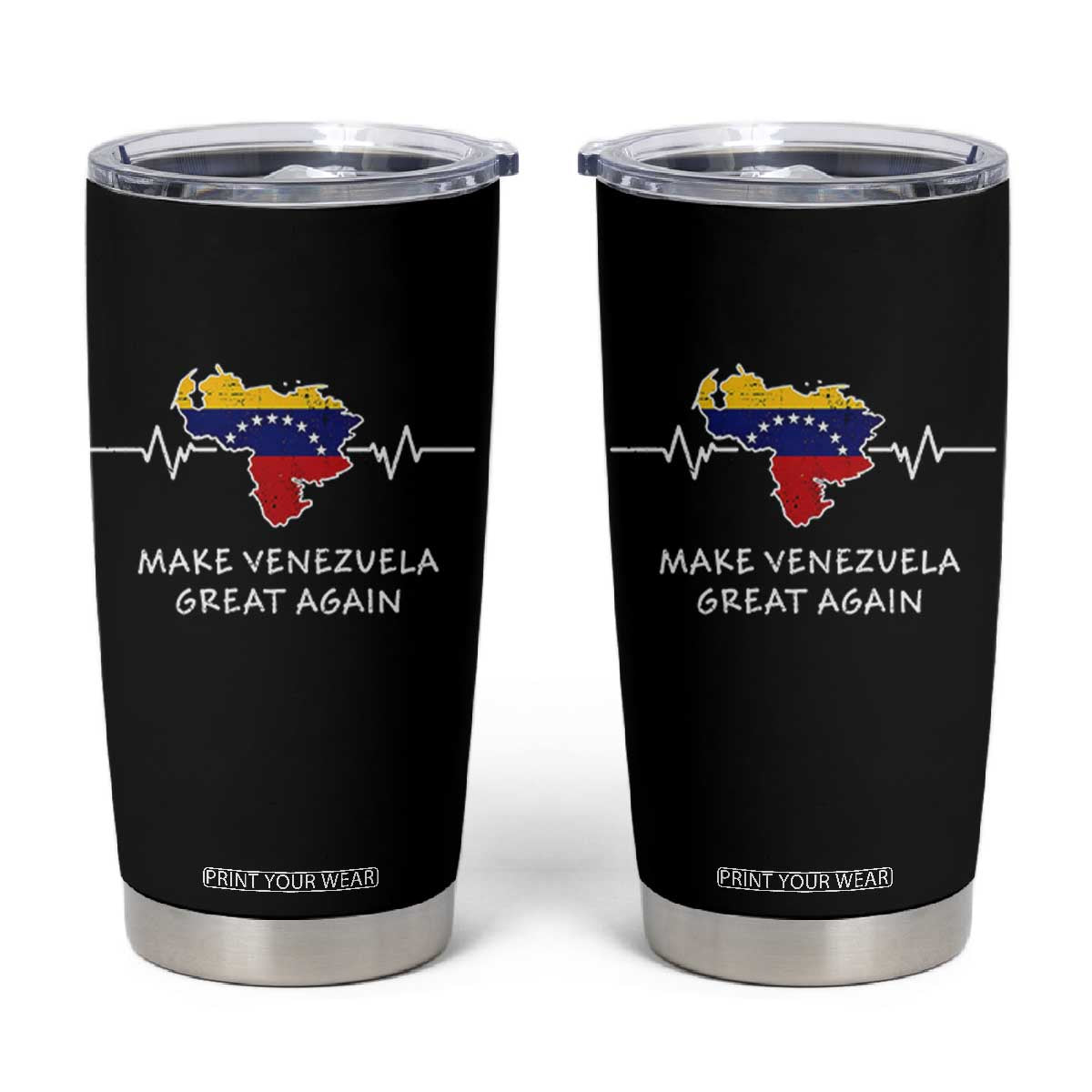Make Venezuela Great Again Tumbler Cup Patriotic Support Heartbeat Distressed Map Graphic TS02 Black Print Your Wear
