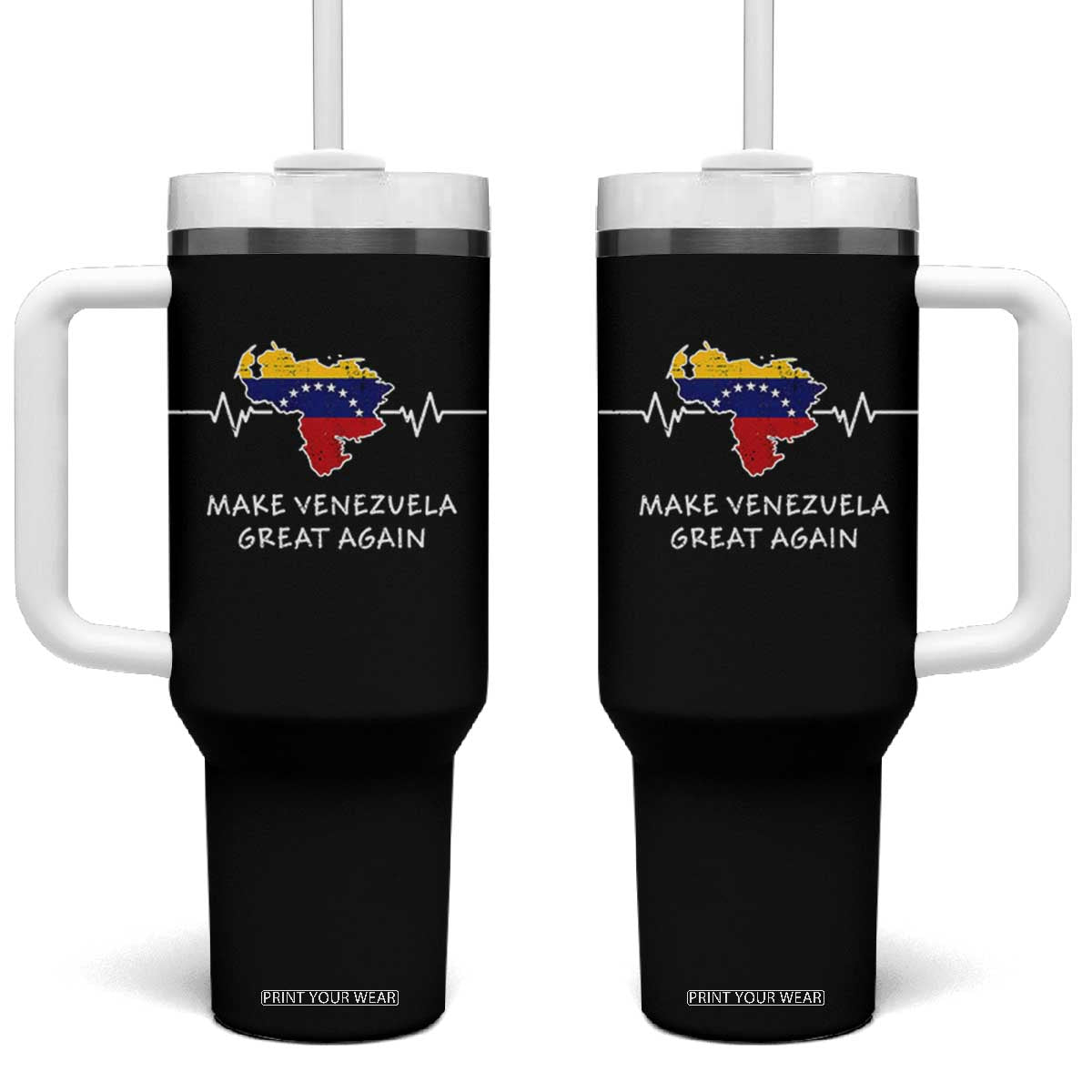 Make Venezuela Great Again Tumbler With Handle Patriotic Support Heartbeat Distressed Map Graphic TS02 One Size: 40 oz Black Print Your Wear