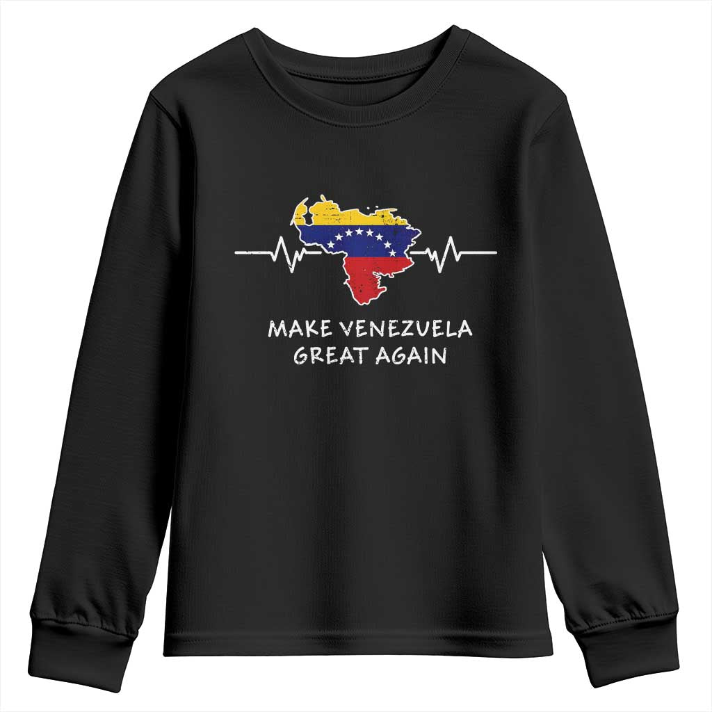 Make Venezuela Great Again Youth Sweatshirt Patriotic Support Heartbeat Distressed Map Graphic TS02 Black Print Your Wear