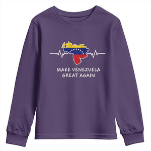 Make Venezuela Great Again Youth Sweatshirt Patriotic Support Heartbeat Distressed Map Graphic TS02 Purple Print Your Wear