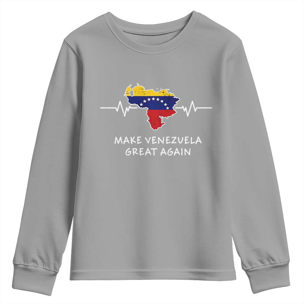 Make Venezuela Great Again Youth Sweatshirt Patriotic Support Heartbeat Distressed Map Graphic TS02 Sport Gray Print Your Wear