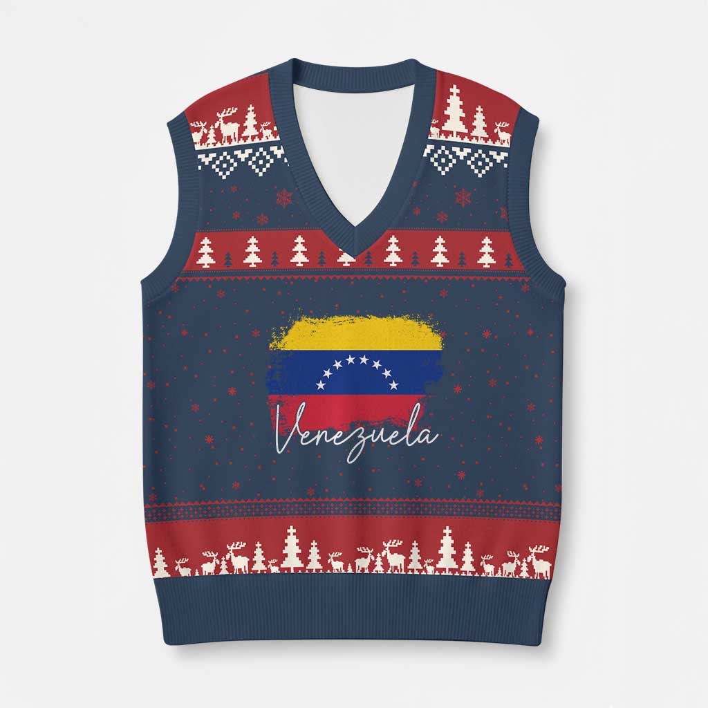 Venezuela Flag Pride Patriotic V-Neck Knit Sweater Vest for Venezuelan Roost TS02 Navy Red Print Your Wear