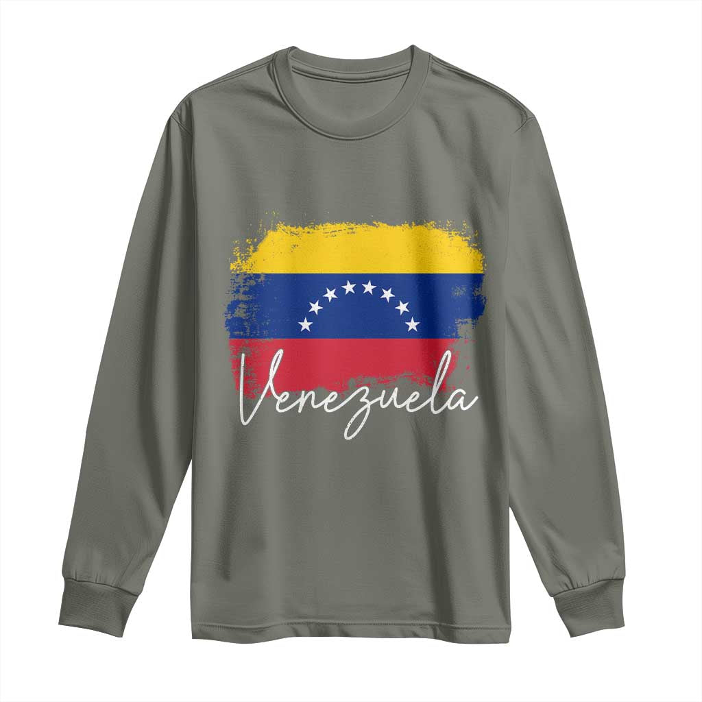 Venezuela Flag Pride Patriotic Long Sleeve Shirt for Venezuelan Roost TS02 Military Green Print Your Wear