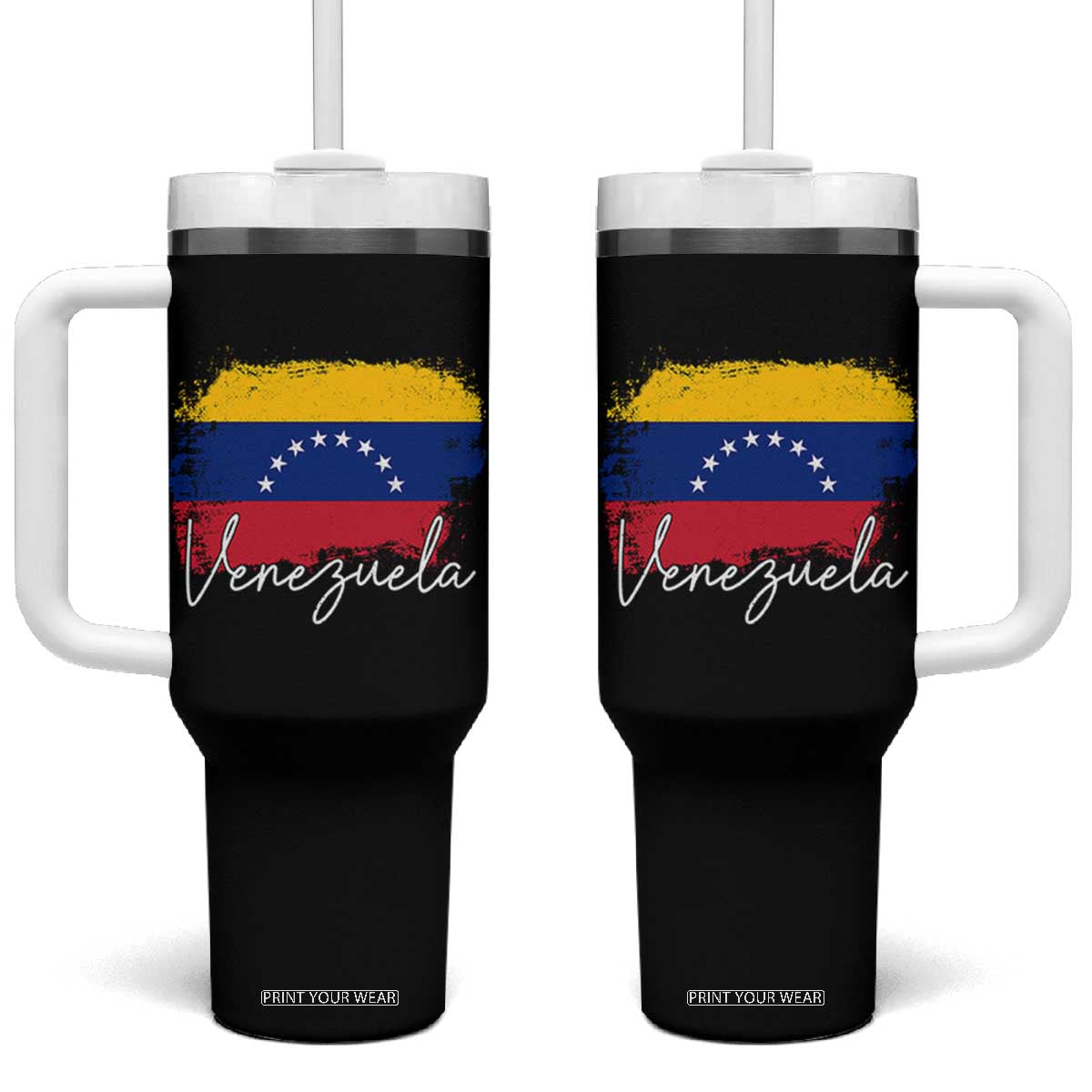 Venezuela Flag Pride Patriotic Tumbler With Handle for Venezuelan Roost TS02 One Size: 40 oz Black Print Your Wear