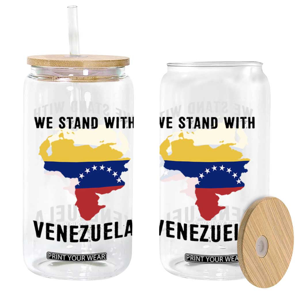 We Stand With Venezuela Glass Can Venezuelan Flag Unity Graphic TS02 Print Your Wear