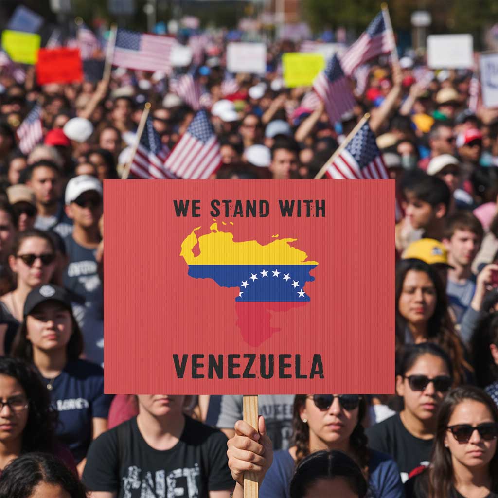 We Stand With Venezuela Protest Sign Venezuelan Flag Unity Graphic TS02 Horizontal 18
