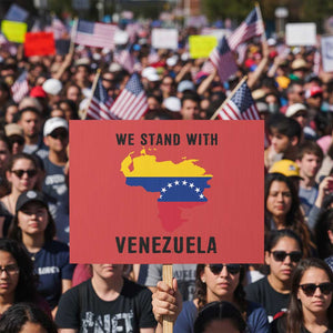 We Stand With Venezuela Protest Sign Venezuelan Flag Unity Graphic TS02 Horizontal 18" × 24" Red Print Your Wear