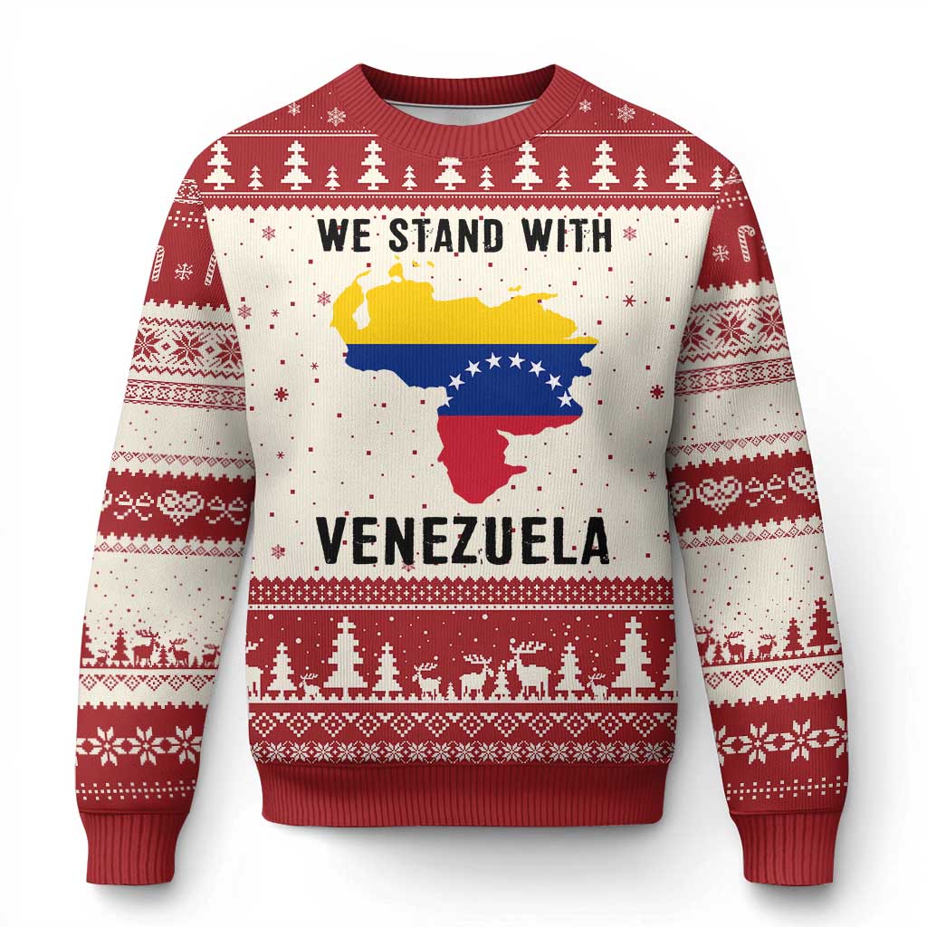 We Stand With Venezuela Ugly Christmas Sweater Venezuelan Flag Unity Graphic TS02 Beige Red Print Your Wear