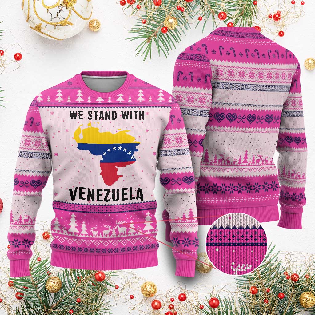 We Stand With Venezuela Ugly Christmas Sweater Venezuelan Flag Unity Graphic TS02 Hot Pink Print Your Wear
