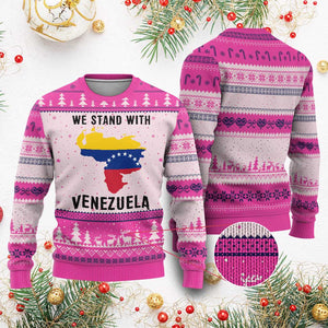 We Stand With Venezuela Ugly Christmas Sweater Venezuelan Flag Unity Graphic TS02 Hot Pink Print Your Wear