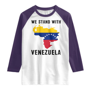 We Stand With Venezuela Raglan Shirt Venezuelan Flag Unity Graphic TS02 White Purple Print Your Wear
