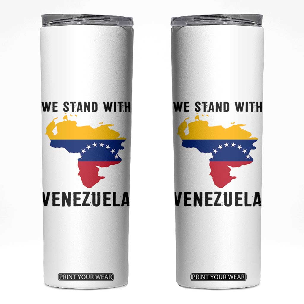 We Stand With Venezuela Skinny Tumbler Venezuelan Flag Unity Graphic TS02 White Print Your Wear