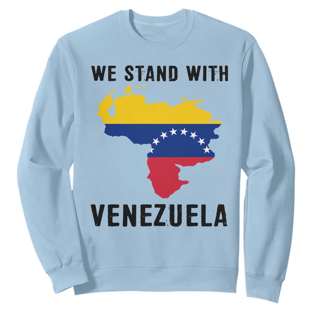 We Stand With Venezuela Sweatshirt Venezuelan Flag Unity Graphic TS02 Light Blue Print Your Wear