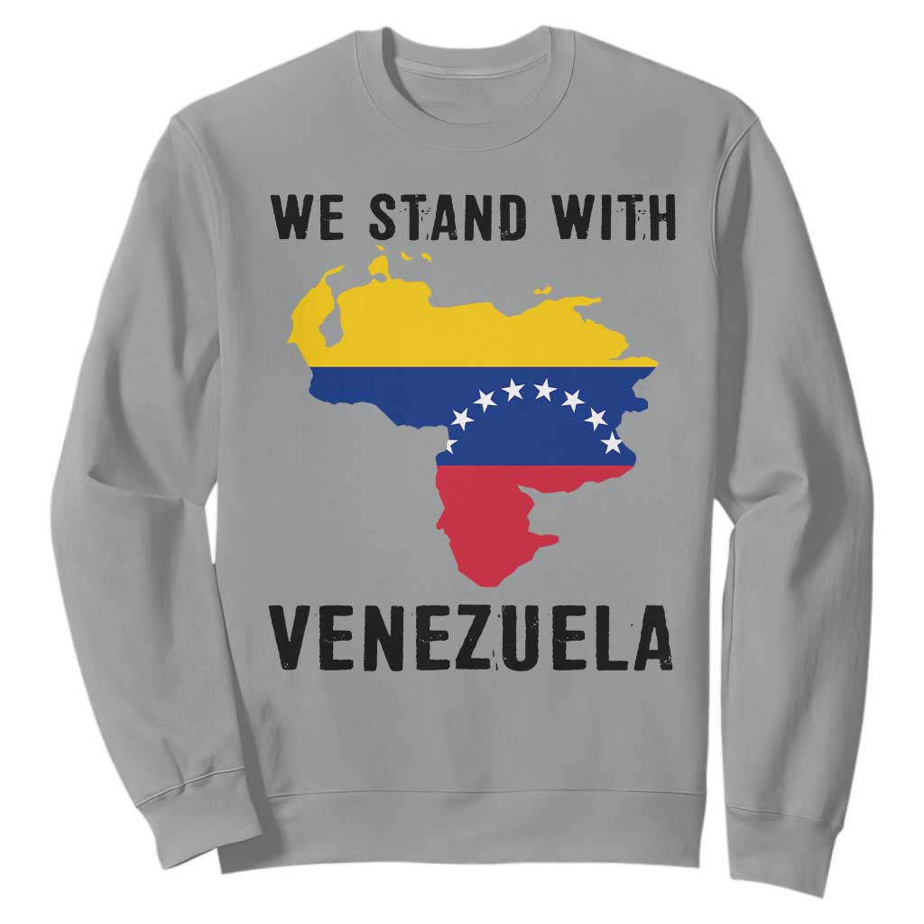 We Stand With Venezuela Sweatshirt Venezuelan Flag Unity Graphic TS02 Sport Gray Print Your Wear