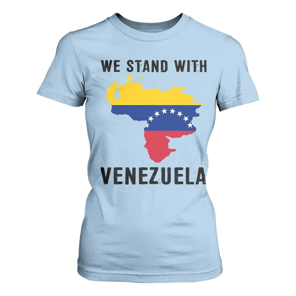 We Stand With Venezuela T Shirt For Women Venezuelan Flag Unity Graphic TS02 Light Blue Print Your Wear