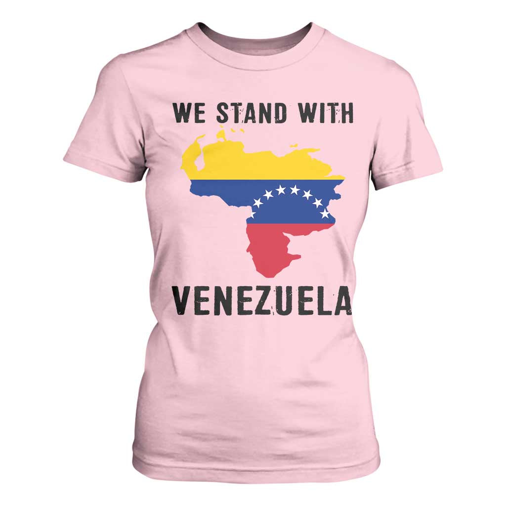 We Stand With Venezuela T Shirt For Women Venezuelan Flag Unity Graphic TS02 Light Pink Print Your Wear