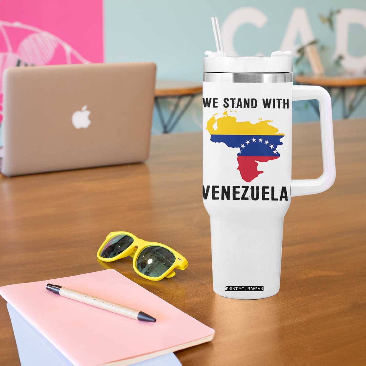 We Stand With Venezuela Tumbler With Handle Venezuelan Flag Unity Graphic TS02 Print Your Wear