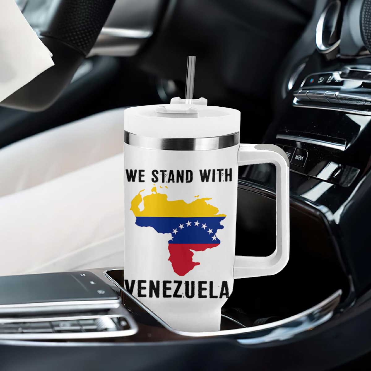 We Stand With Venezuela Tumbler With Handle Venezuelan Flag Unity Graphic TS02 Print Your Wear
