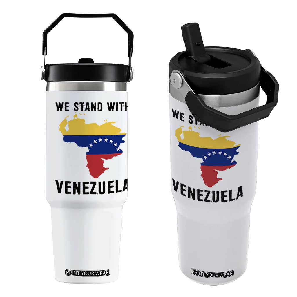 We Stand With Venezuela Flip Straw Tumbler Venezuelan Flag Unity Graphic TS02 One Size: 30 oz White Print Your Wear