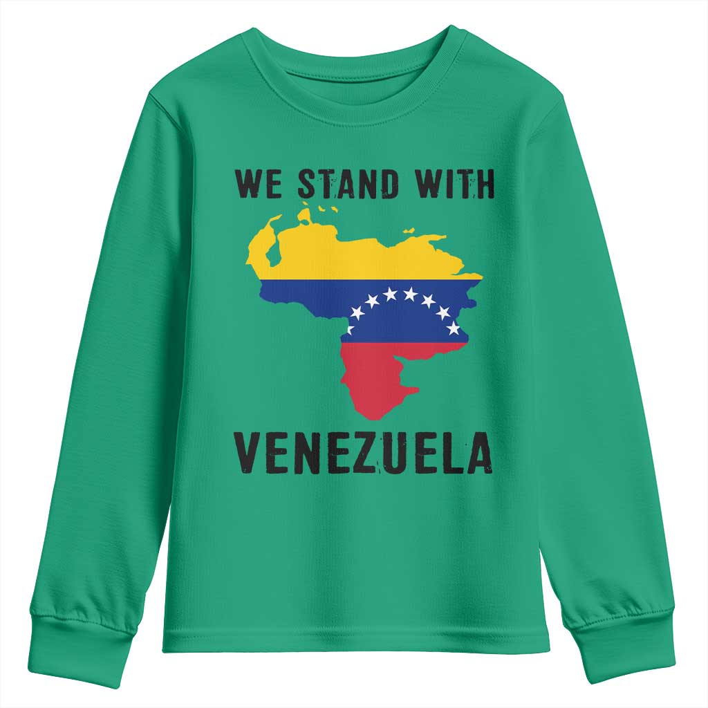 We Stand With Venezuela Youth Sweatshirt Venezuelan Flag Unity Graphic TS02 Irish Green Print Your Wear